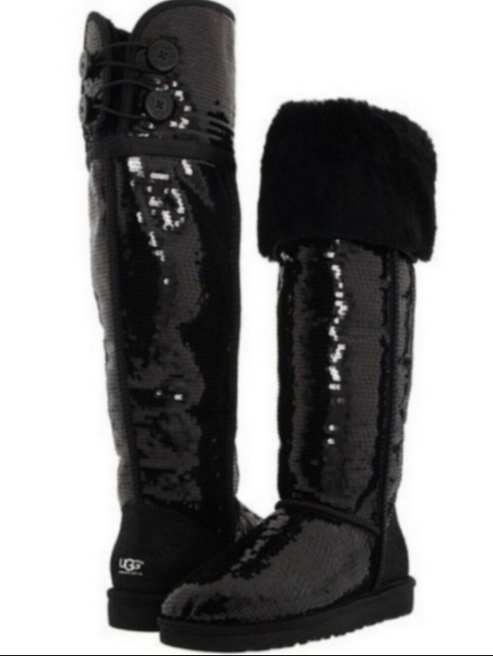 Ugg Over The Knee Bailey Button Sparkles Boot Sequins Shearling Sherpa Fur #814